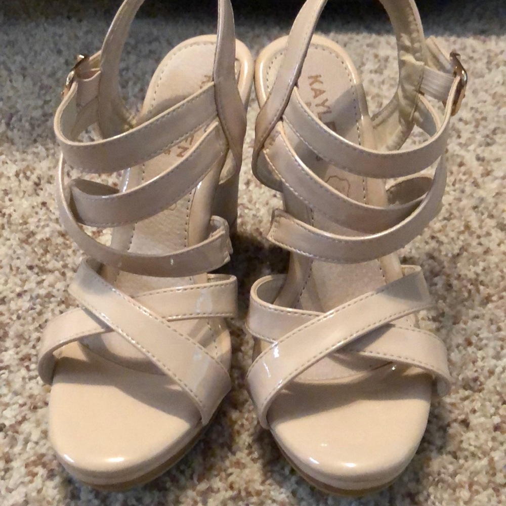 Nude wedges; size 7